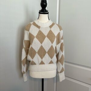 Abercrombie & Fitch Tan Cream Argyle Sweater Cropped Preppy Soft Girl